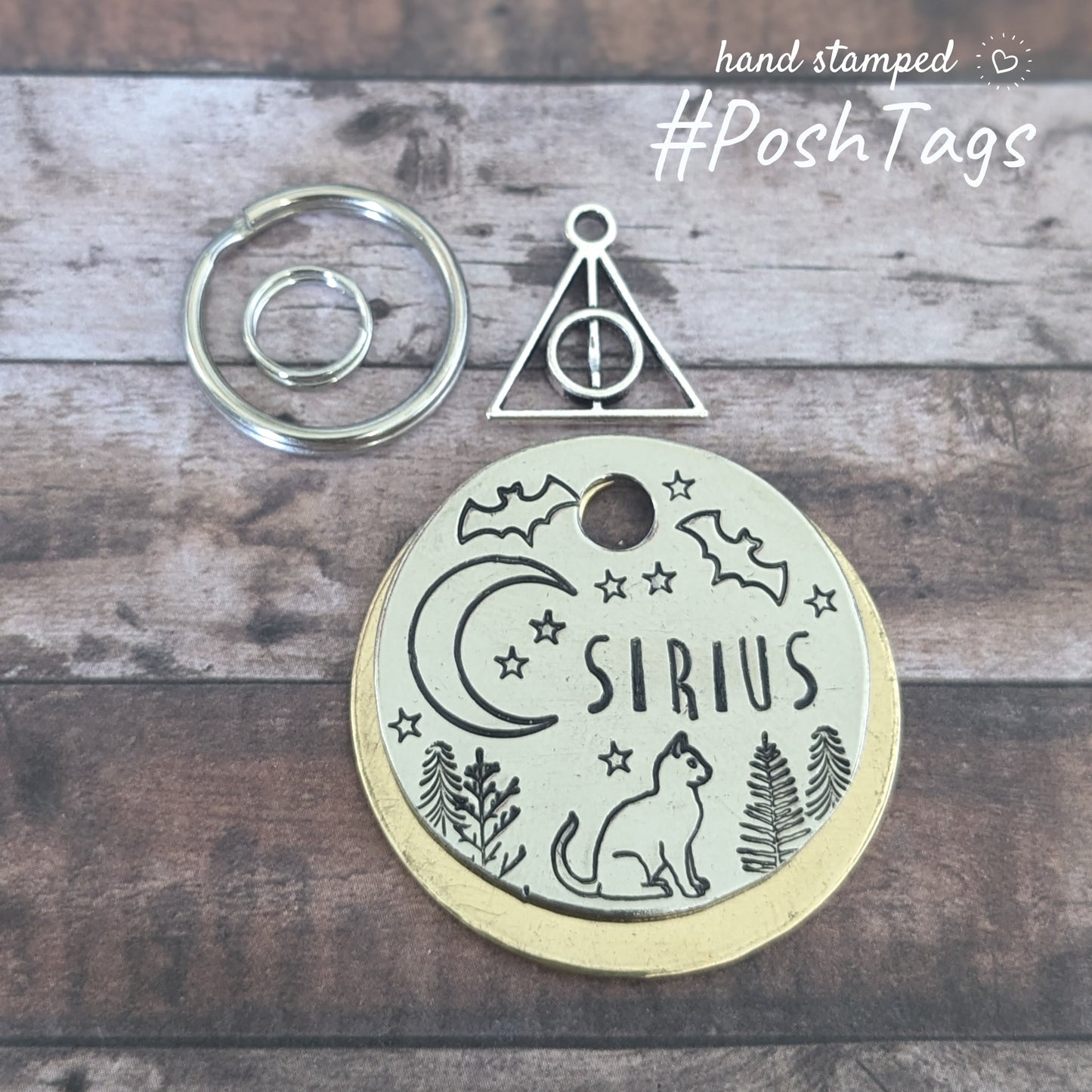 Magic spooky cat bats halloween witch familiar - small medium cat kitten pet tag hand stamped #PoshTags Collar Christmas Gift Idea