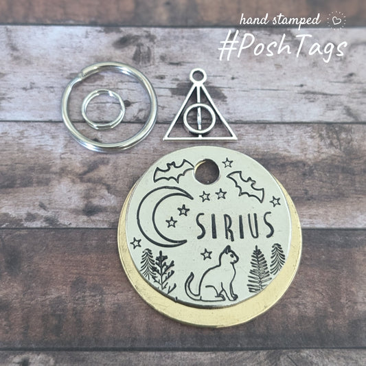 Magic spooky cat bats halloween witch familiar - small medium cat kitten pet tag hand stamped #PoshTags Collar Christmas Gift Idea