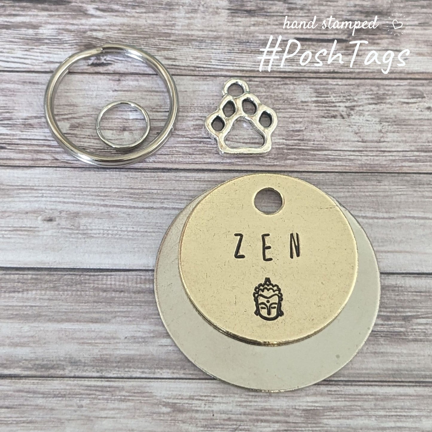 Simple Buddha head - add your pet name - yoga zen peace love chakra - pet cat dog ID collar tag - 3 sizes, 4 colours