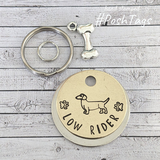 Dachshund Low Rider - sausage dog weiner - pet smaller tags dog ID tag #PoshTags Collar Christmas Gift Idea